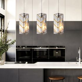 4" Modern Crystal Pendant Light - 3 Pack, Adjustable Hanging Ceiling Lamp with Crystal Prism Design for Dining Room, Kitchen Island, and Living R (Option: Chrome)