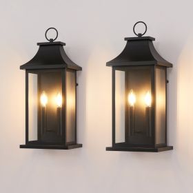 2-Pack Dusk to Dawn Outdoor Wall Lantern 2-Light, 22.2" Large Outside Wall Sconce, Modern Black Wall Light Fixture with Glass, Waterproof Exterio (Option: Black)